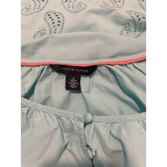 🌊 Tommy Hilfiger Aqua Blouse – Scalloped Hem, Cut-Out Paisley Detail – Size M - Picture 4 of 5